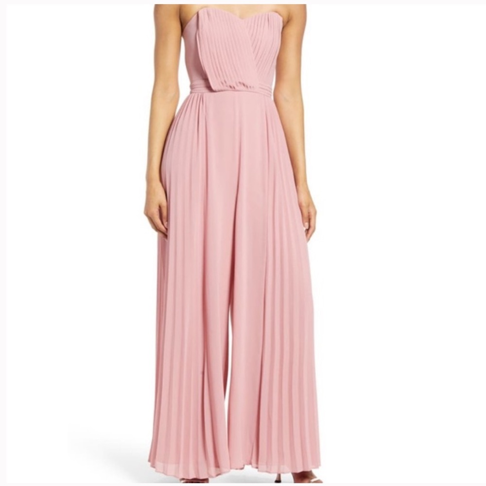 Adelynn Rae Blush Pink Pleated Strapless Jumpsuit